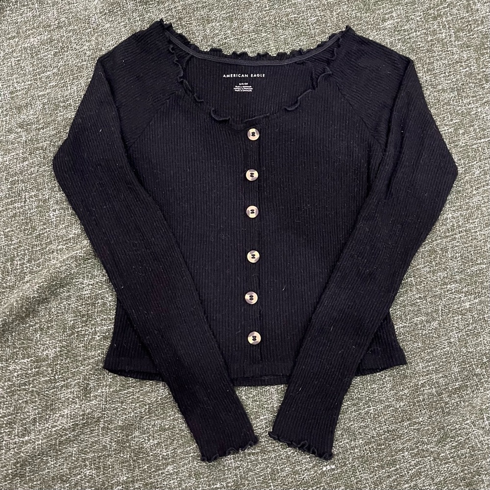 American Eagle Black Button-Up Cardigan